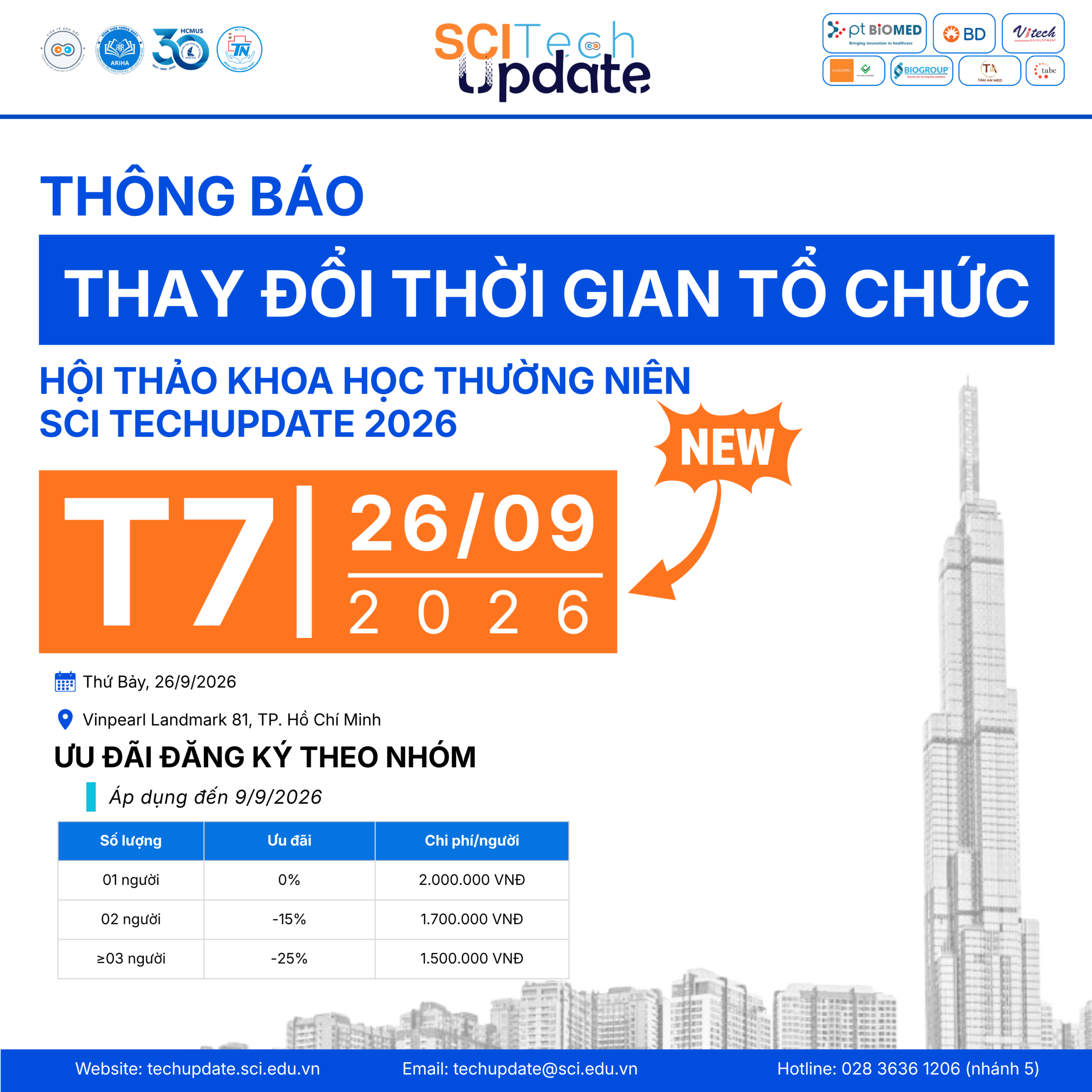 Thông báo số 3 – Điều chỉnh thời gian tổ chức SCI TechUpdate 2026