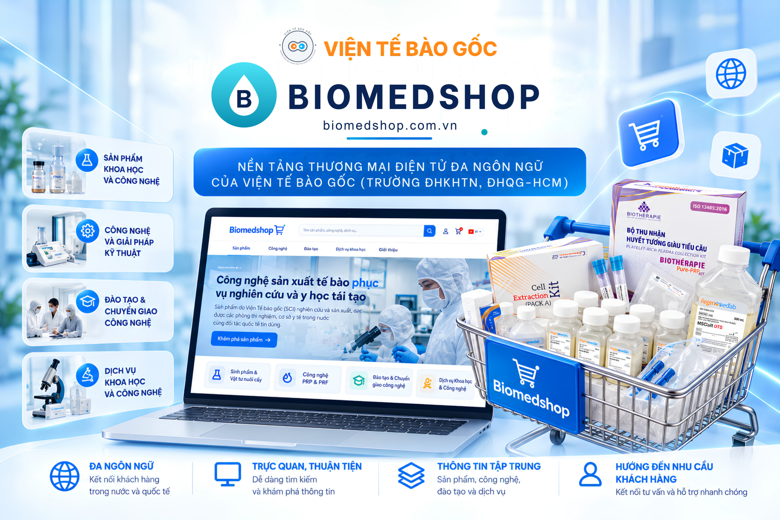 VIỆN TẾ BÀO GỐC CÔNG BỐ NỀN TẢNG THƯƠNG MẠI ĐIỆN TỬ ĐA NGÔN NGỮ BIOMEDSHOP